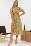 Mirabel Cutout Midi Dress (Kiwi Floral)
