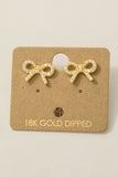 Gold Dipped Pave Ribbon Bow Stud Earrings