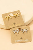 Gold Dipped Pave Ribbon Bow Stud Earrings