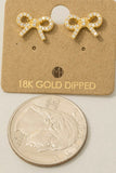 Gold Dipped Pave Ribbon Bow Stud Earrings