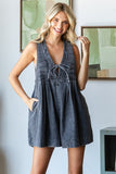 Pleated Denim Romper (Grey)