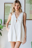 Pleated Denim Romper (Cream)