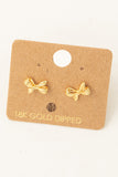 Gold Dipped Mini Ribbon Bow Stud Earrings (Gold)