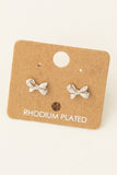 Gold Dipped Mini Ribbon Bow Stud Earrings (Silver)