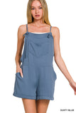 Woven Romper With Tie Knot Strap (Dusty Blue)
