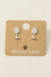Mini Pave Wine Glass Stud Earrings (Silver)