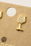 Mini Pave Wine Glass Stud Earrings (Gold)