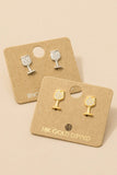 Mini Pave Wine Glass Stud Earrings (Silver)