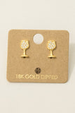 Mini Pave Wine Glass Stud Earrings (Gold)
