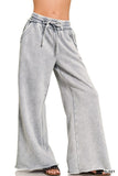 Acid Wash Fleece Palazzo Sweatpants (Sleet)