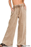 Acid Wash Fleece Palazzo Sweatpants (Deep Camel)