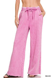 Acid Wash Fleece Palazzo Sweatpants With Pockets (Mauve)