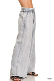 Acid Wash Fleece Palazzo Sweatpants (Sleet)