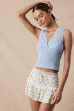 Scallop Lace Clip Dot Bust Smocked Body Crop Top
