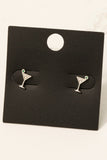 Pave Martini Glass Stud Earrings (Silver)