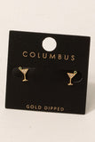 Gold Dipped Pave Martini Glass Stud Earrings