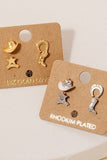 Gold Dipped Western Sheriff Theme Stud Earrings Set (Silver)