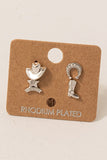 Gold Dipped Western Sheriff Theme Stud Earrings Set (Silver)