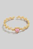 Heart And Metallic Flowers Open Band Ring (Gold)