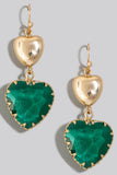 Faceted Crystal And Metallic Heart Dangle Earrings