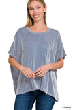Corded Rib Oversized Short Sleeve Top (Lt Navy)