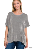 Corded Rib Oversized Short Sleeve Top (Black)