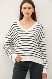 Striped V-neck Lightweight Sweater
