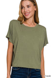 Cropped Round Neck Tee (Olive)