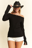 Sadie Ribbed Off Shoulder Top (Black)