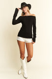 Sadie Ribbed Off Shoulder Top (Black)