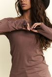 Sadie Ribbed Off Shoulder Top (Mocha)