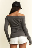 Sadie Ribbed Off Shoulder Top (Charcoal)