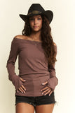 Sadie Ribbed Off Shoulder Top (Mocha)