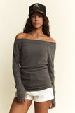 Sadie Ribbed Off Shoulder Top (Charcoal)