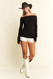 Sadie Ribbed Off Shoulder Top (Black)