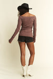 Sadie Ribbed Off Shoulder Top (Mocha)