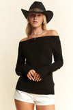 Sadie Ribbed Off Shoulder Top (Black)