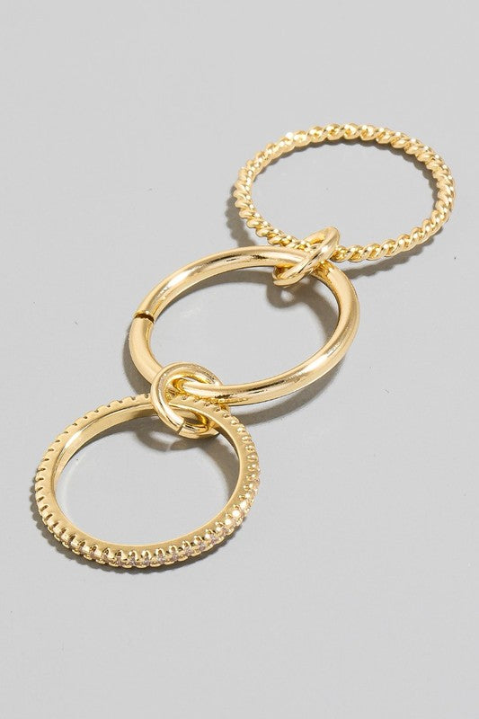 Gold Dipped Studded Layered Linked Band Rings Set
