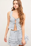 Emma Tie Front Sleeveless Top (Chambray)