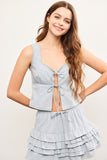 Emma Tie Front Sleeveless Top (Chambray)
