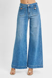 Mid Rise Wide Front Patch Pocket Jeans