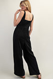 Mineral Washed Drawstring Jumpsuit (Black)