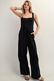 Mineral Washed Drawstring Jumpsuit (Black)