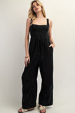 Mineral Washed Drawstring Jumpsuit (Black)
