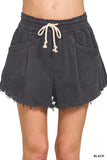 Washed Fray Hem Denim Shorts (Black)