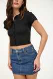 Marlow Cropped Button Down Tee (Black)