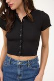 Marlow Cropped Button Down Tee (Black)