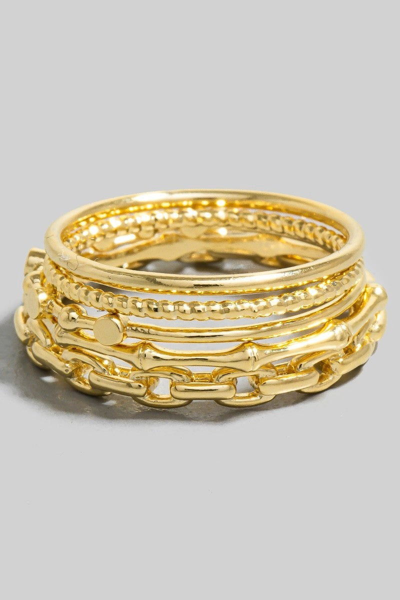 5pc Bamboo Textured Assorted Band Rings Set