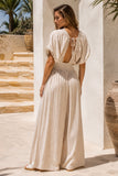Loose Fit Soft Smocked Bubble Sleeve Jumpsuit (Taupe)