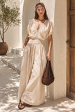 Loose Fit Soft Smocked Bubble Sleeve Jumpsuit (Taupe)